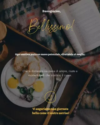 Post Instagram con biglietto d'auguri mattutino con estetica beige