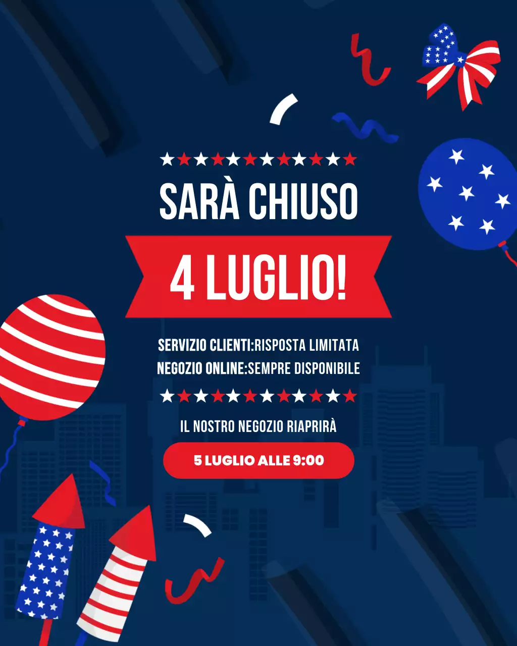 Avviso di chiusura del 4 luglio