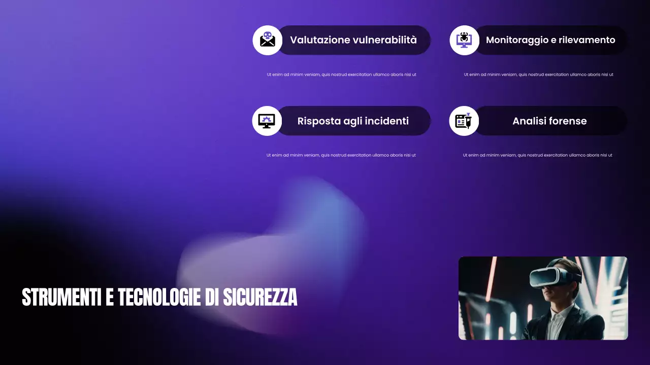 Presentazione del Bootcamp sulla sicurezza informatica moderna con gradiente viola e nero