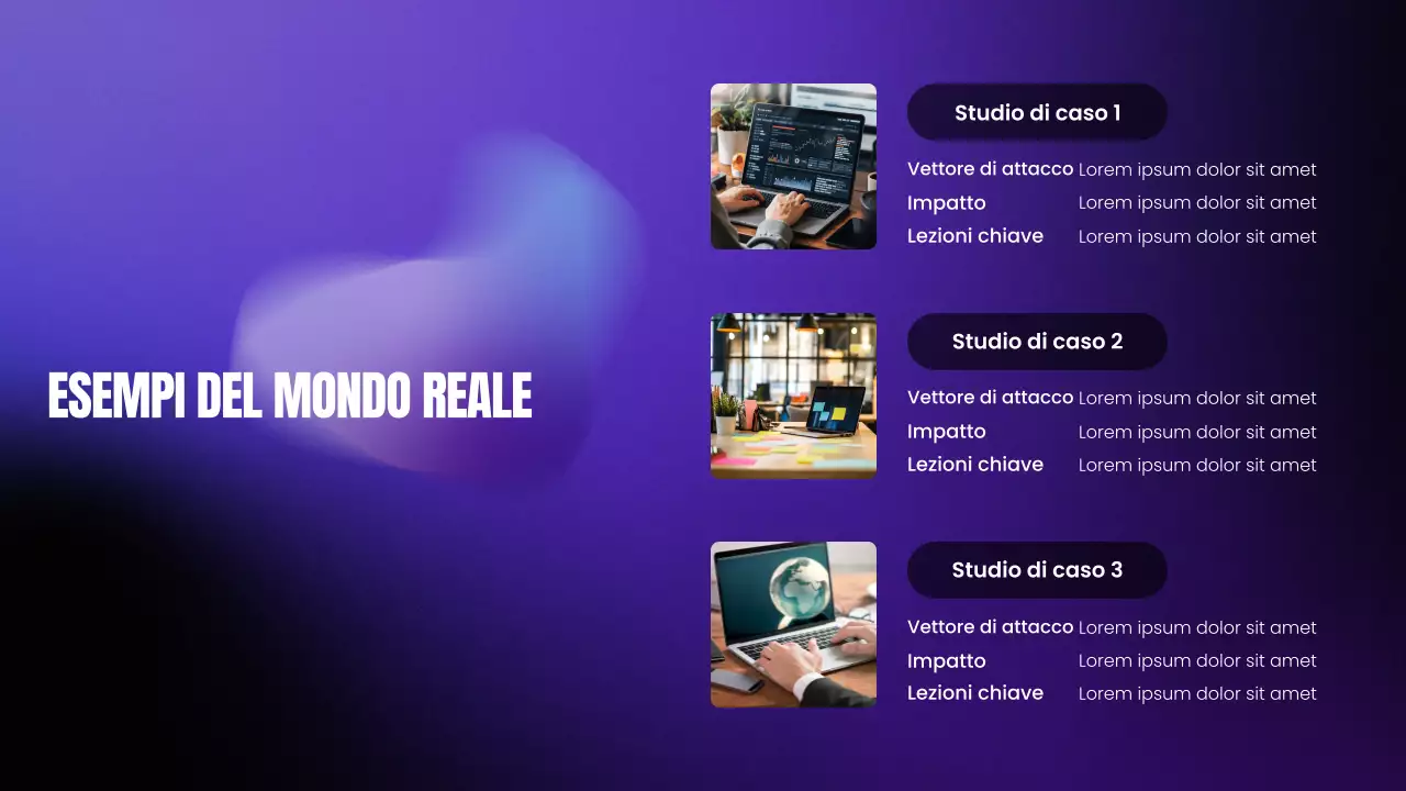 Presentazione del Bootcamp sulla sicurezza informatica moderna con gradiente viola e nero