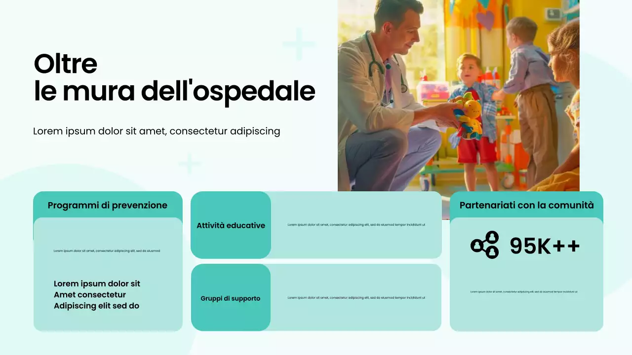 Presentazione del servizio ospedaliero moderno e audace, verde e bianco