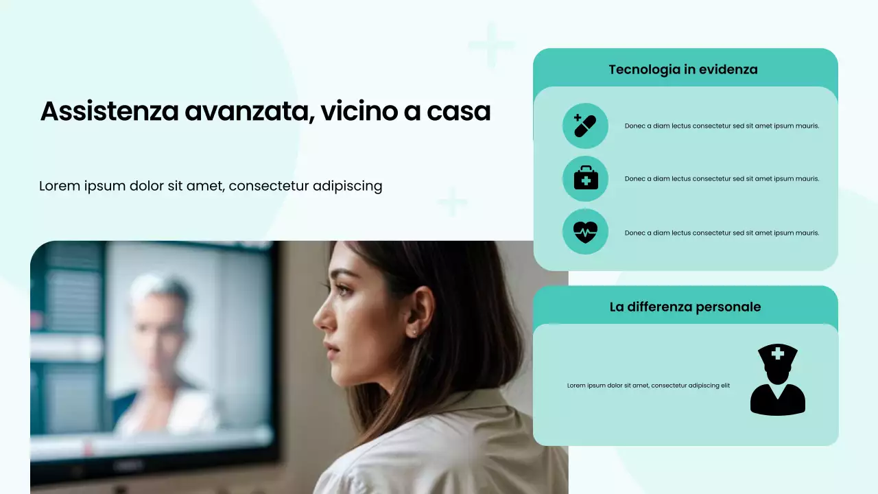 Presentazione del servizio ospedaliero moderno e audace, verde e bianco