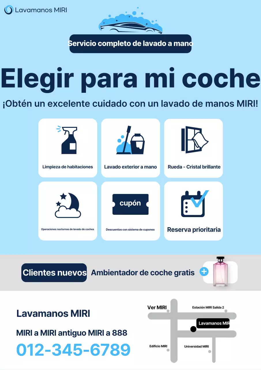 Anuncio de lavado de autos moderno en azul cielo