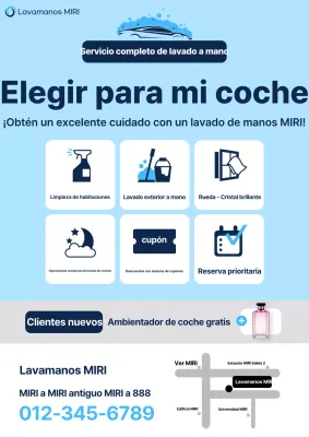 Anuncio de lavado de autos moderno en azul cielo