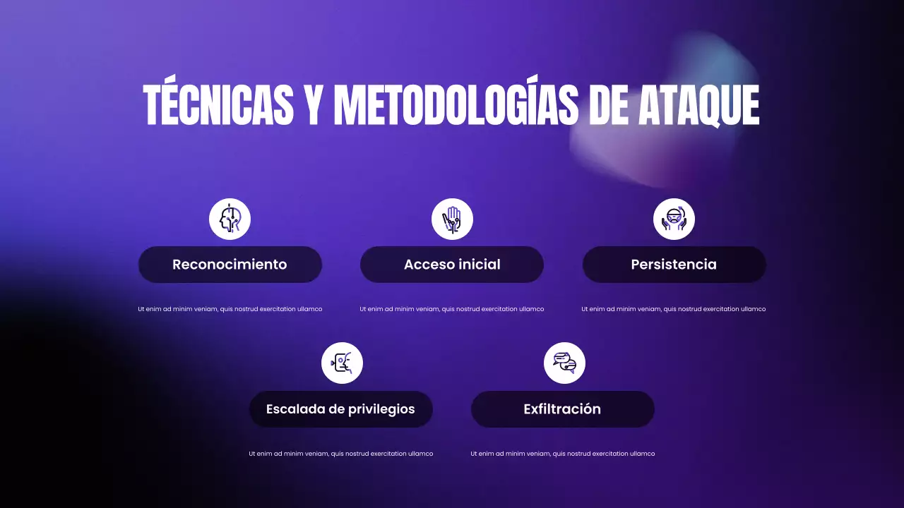 Presentación del Bootcamp de Ciberseguridad Moderna con Degradado Morado y Negro