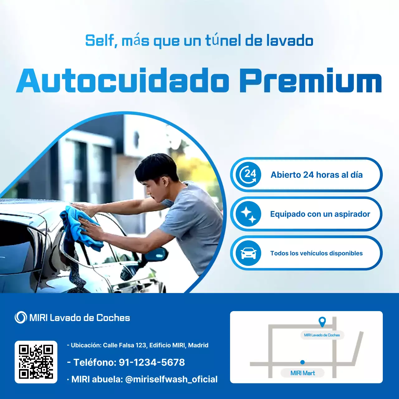 Anuncio de lavado de autos moderno azul