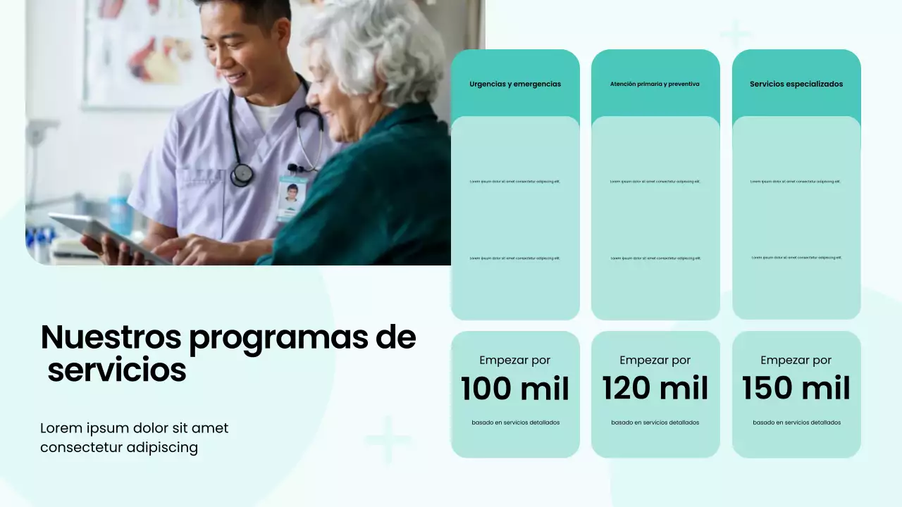 Presentación de servicios hospitalarios modernos, atrevidos y en verde y blanco
