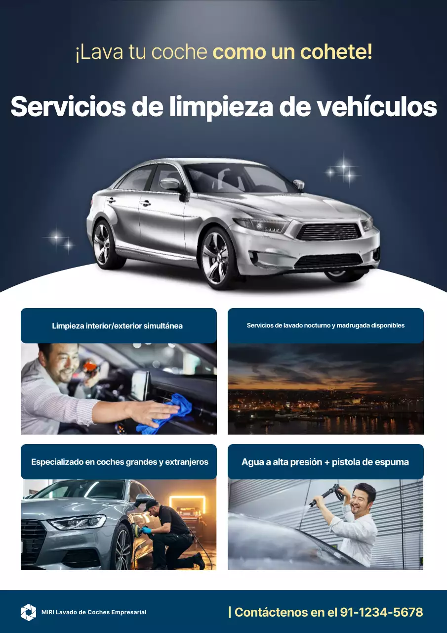 Promoción de servicio de coches modernos azules