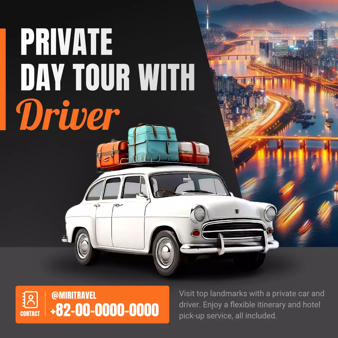 주황 빈티지 자동차 여행 광고