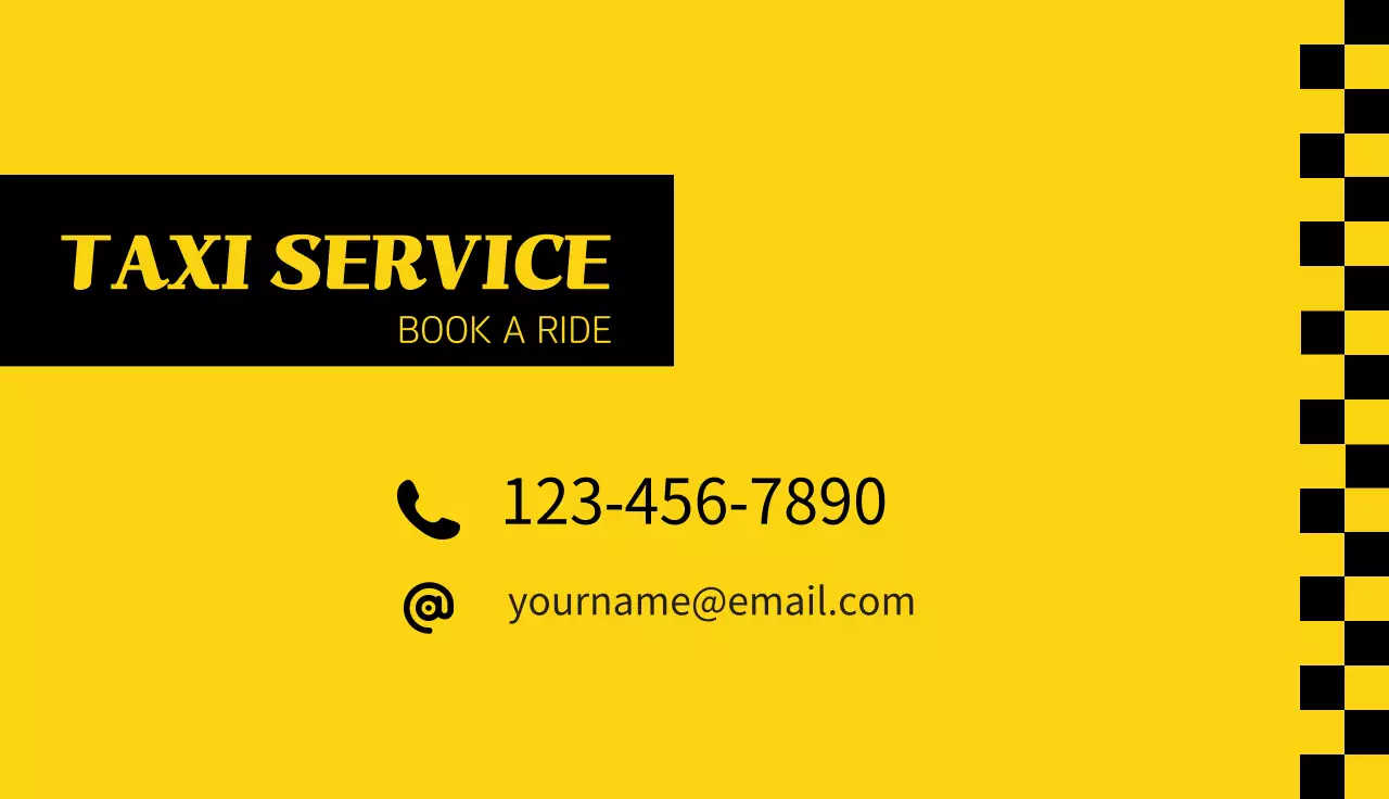 노란색 배경의 택시 서비스 명함 광고