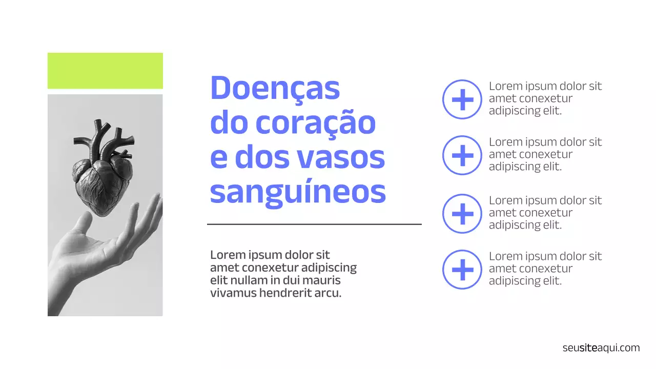 Apresentação minimalista em azul, branco e preto, saúde e medicina