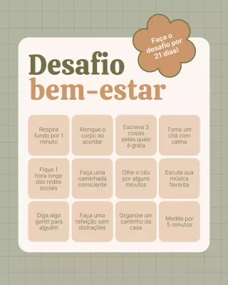 Postagem do Instagram do Desafio de Bem-Estar do Bingo Verde Moderno