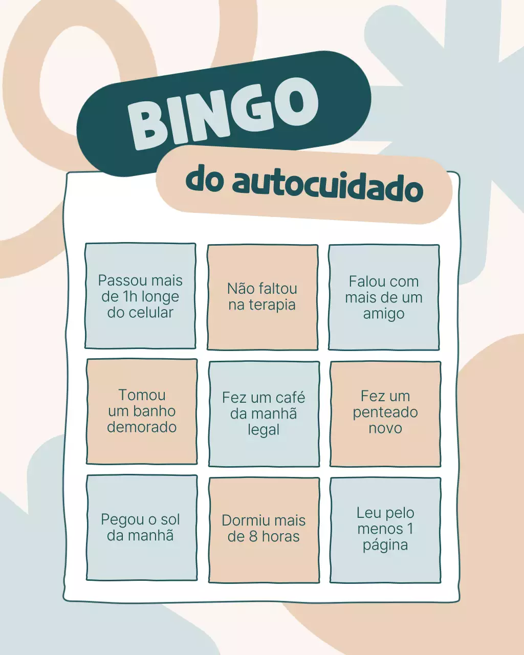 Postagem de Instagram de estilo moderno e verde de bingo de autocuidado
