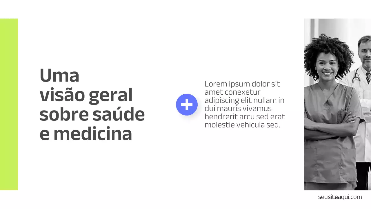 Apresentação minimalista em azul, branco e preto, saúde e medicina