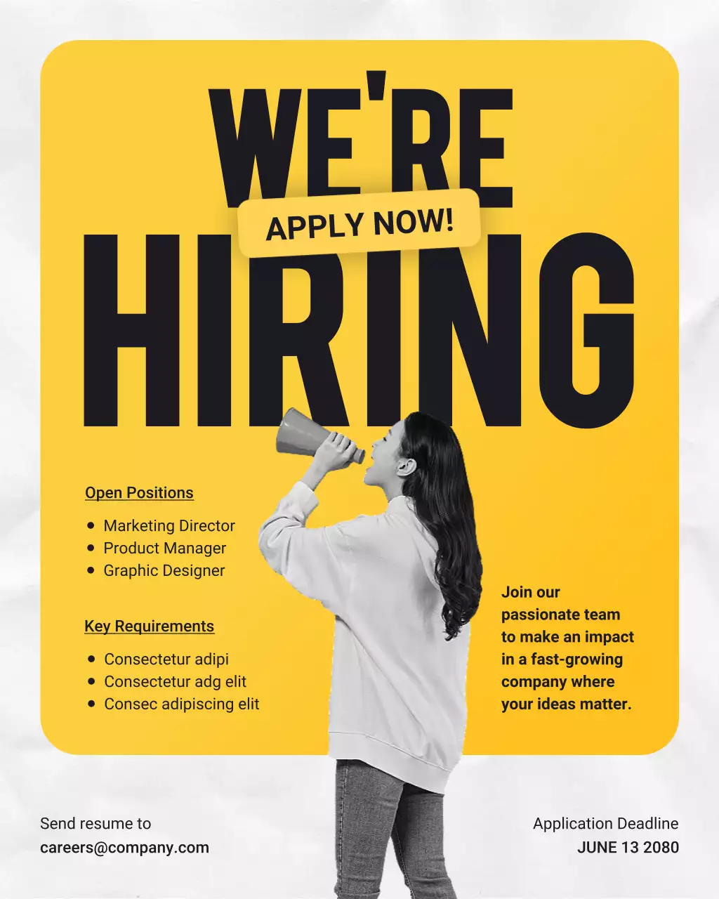 Yellow and Black Bold Modern Job Hiring Listing Instagram Post