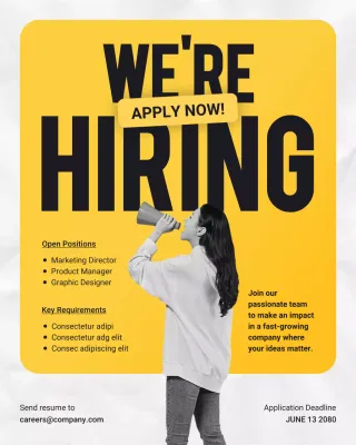 Yellow and Black Bold Modern Job Hiring Listing Instagram Post