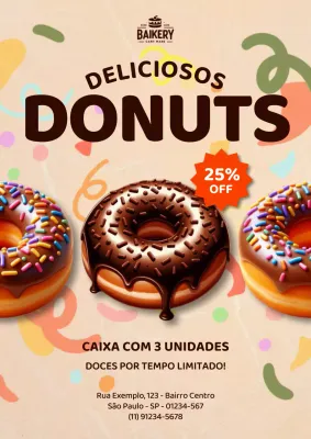 Cartaz promocional de donut retrô colorido