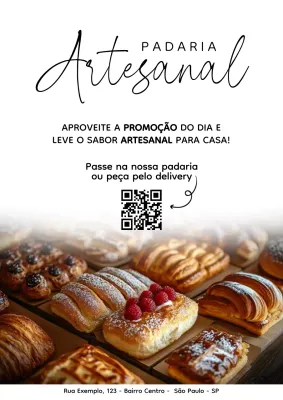 Cartaz promocional de padaria rústica bege