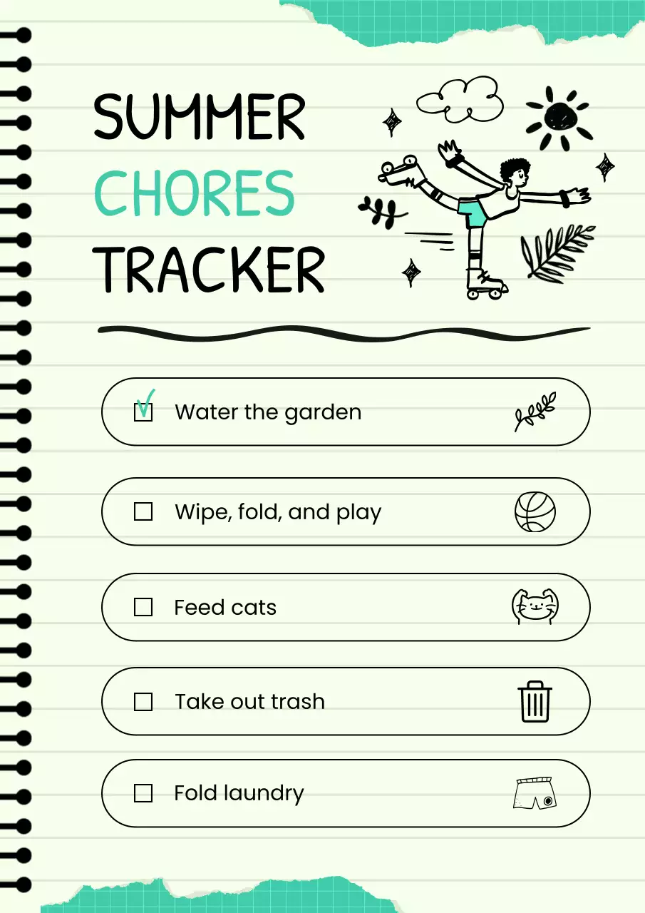 Mint Playful Summer Chores Planner Poster