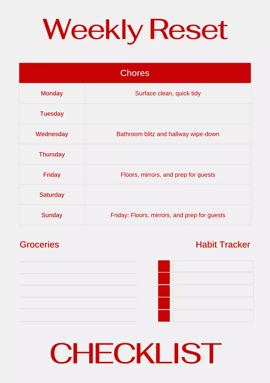 Simple and Trendy Red Weekly Checklist Web Poster