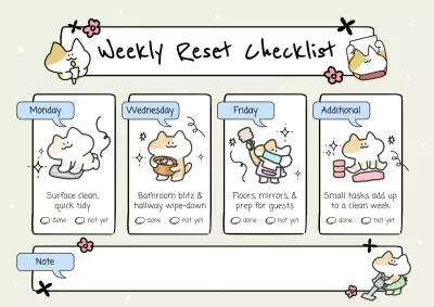 Beige and Blue Cute Illustrative Housework Checklist Poster