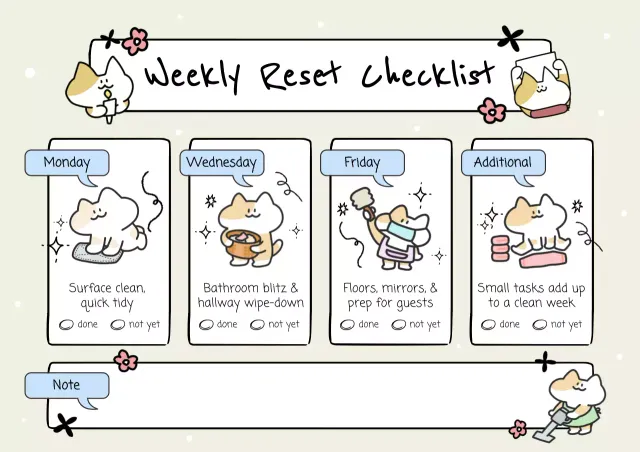 Poster Daftar Periksa Pekerjaan Rumah Tangga Ilustrasi Lucu Berwarna Beige dan Biru