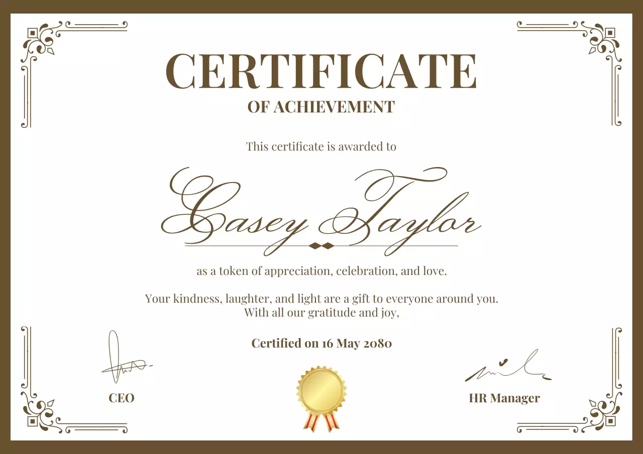 Brown Classic Achievement Certificate Poster