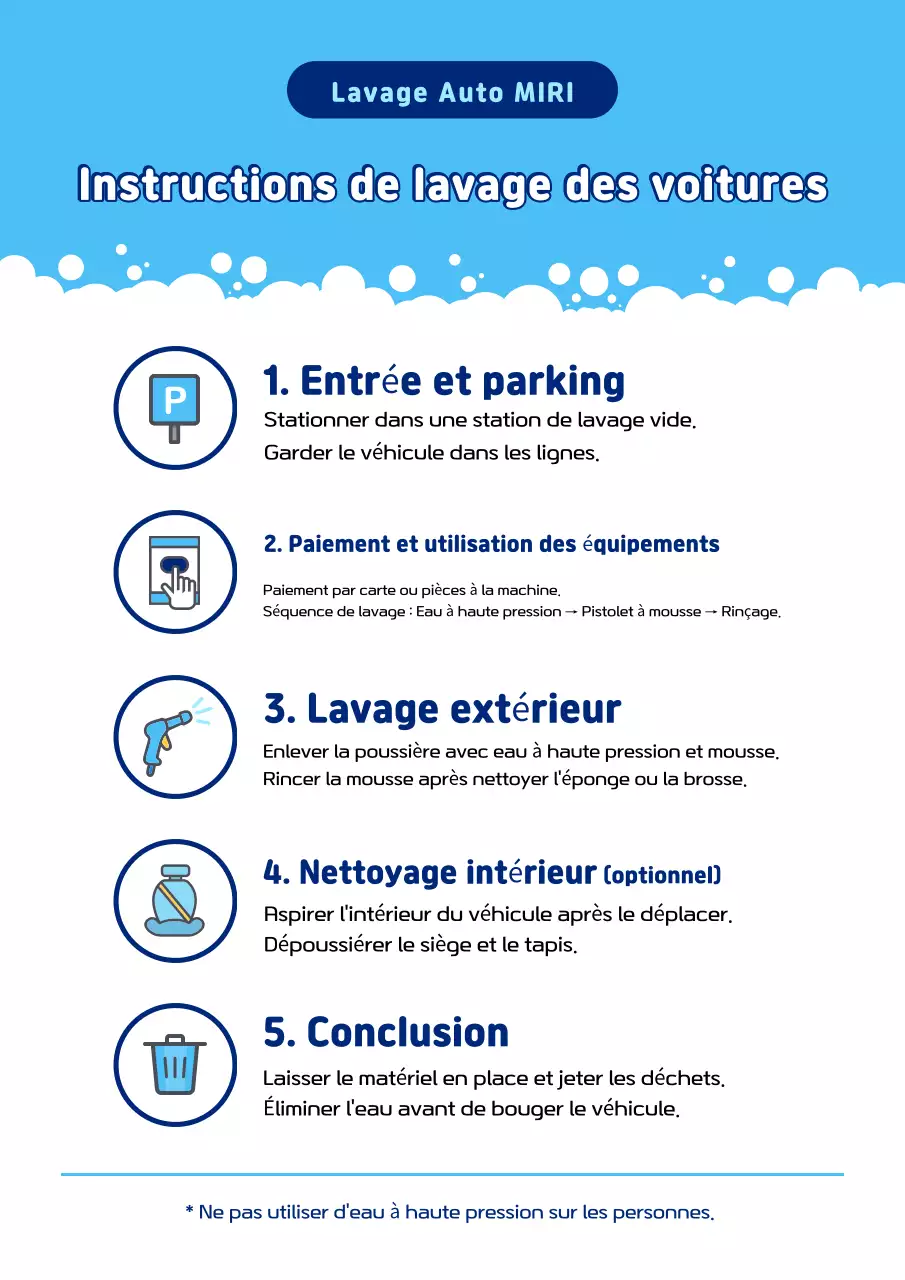 Guide simple et bleu pour le lavage de voiture