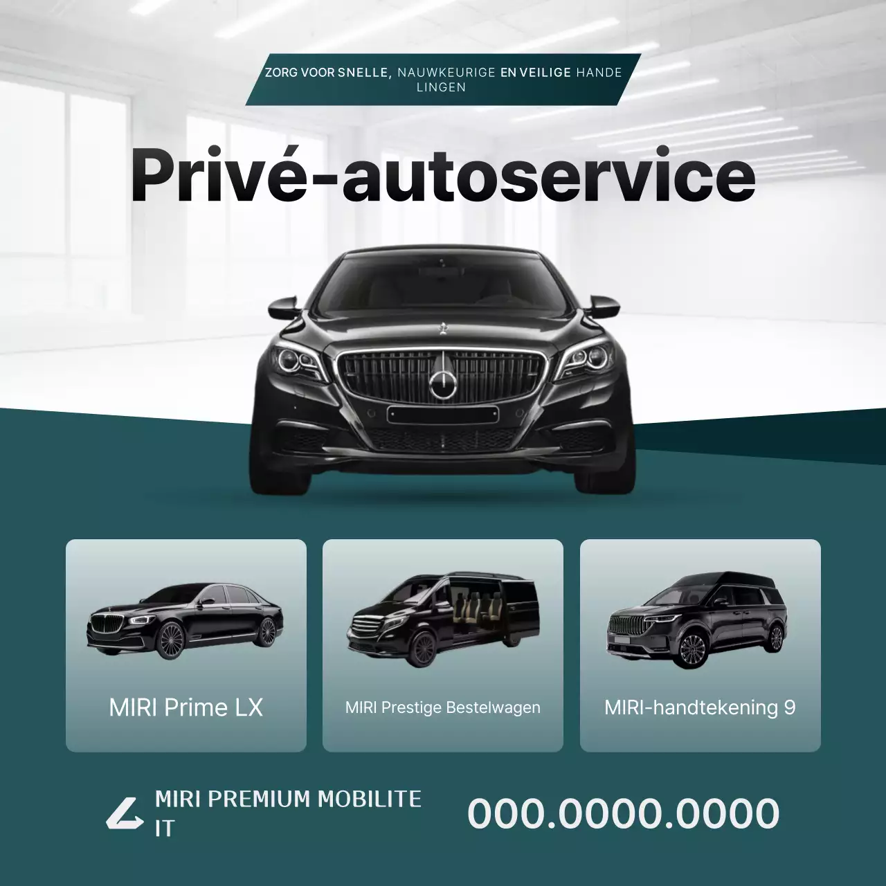 Moderne reclame voor een auto-uitleendienst in mintgroen