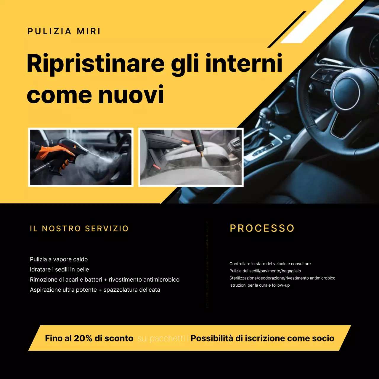Pubblicità per la cura dell'auto moderna gialla