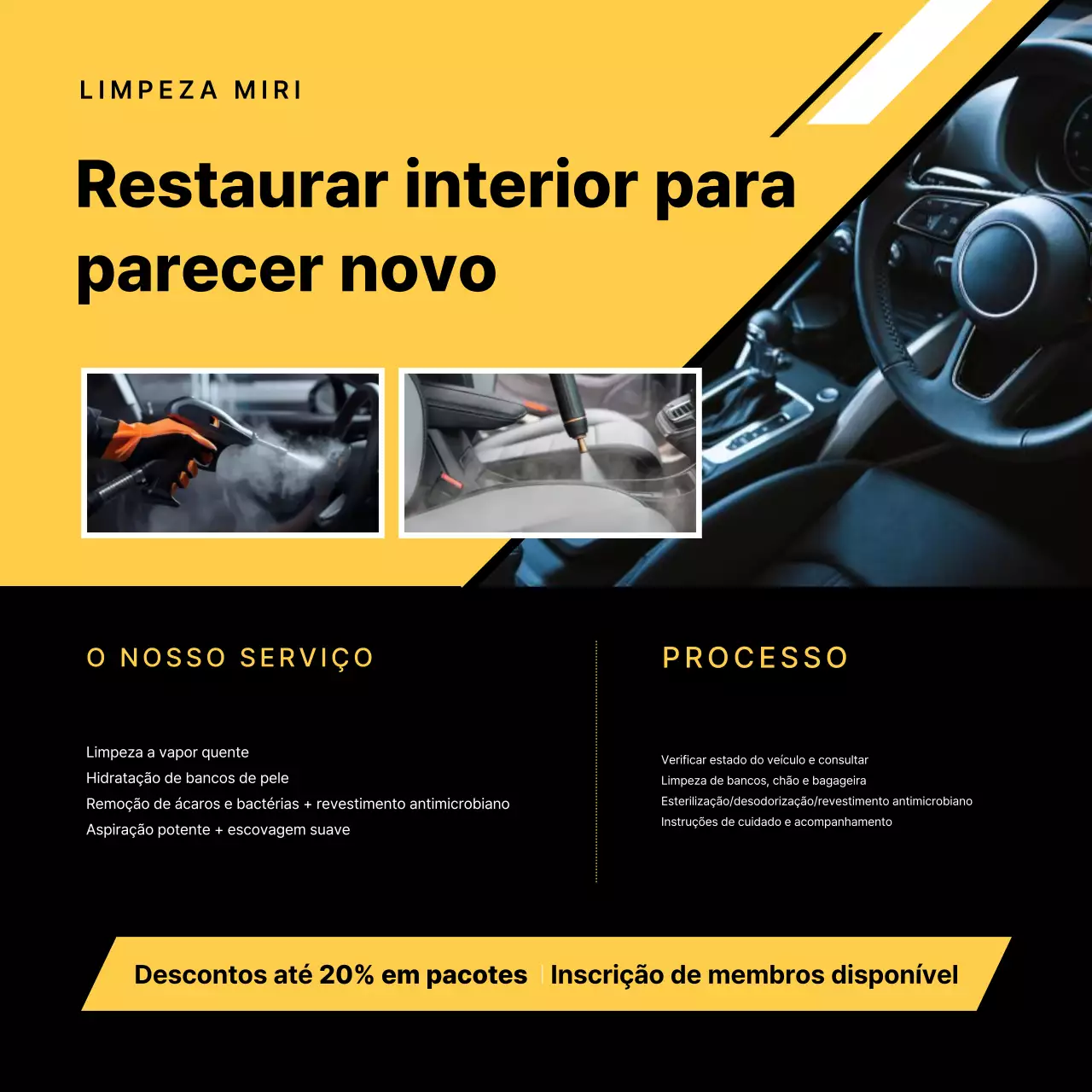 Anúncio de cuidados com o carro moderno amarelo