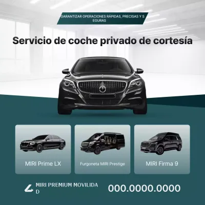 Anuncio de servicio de cortesía de vehículo moderno en menta y verde.