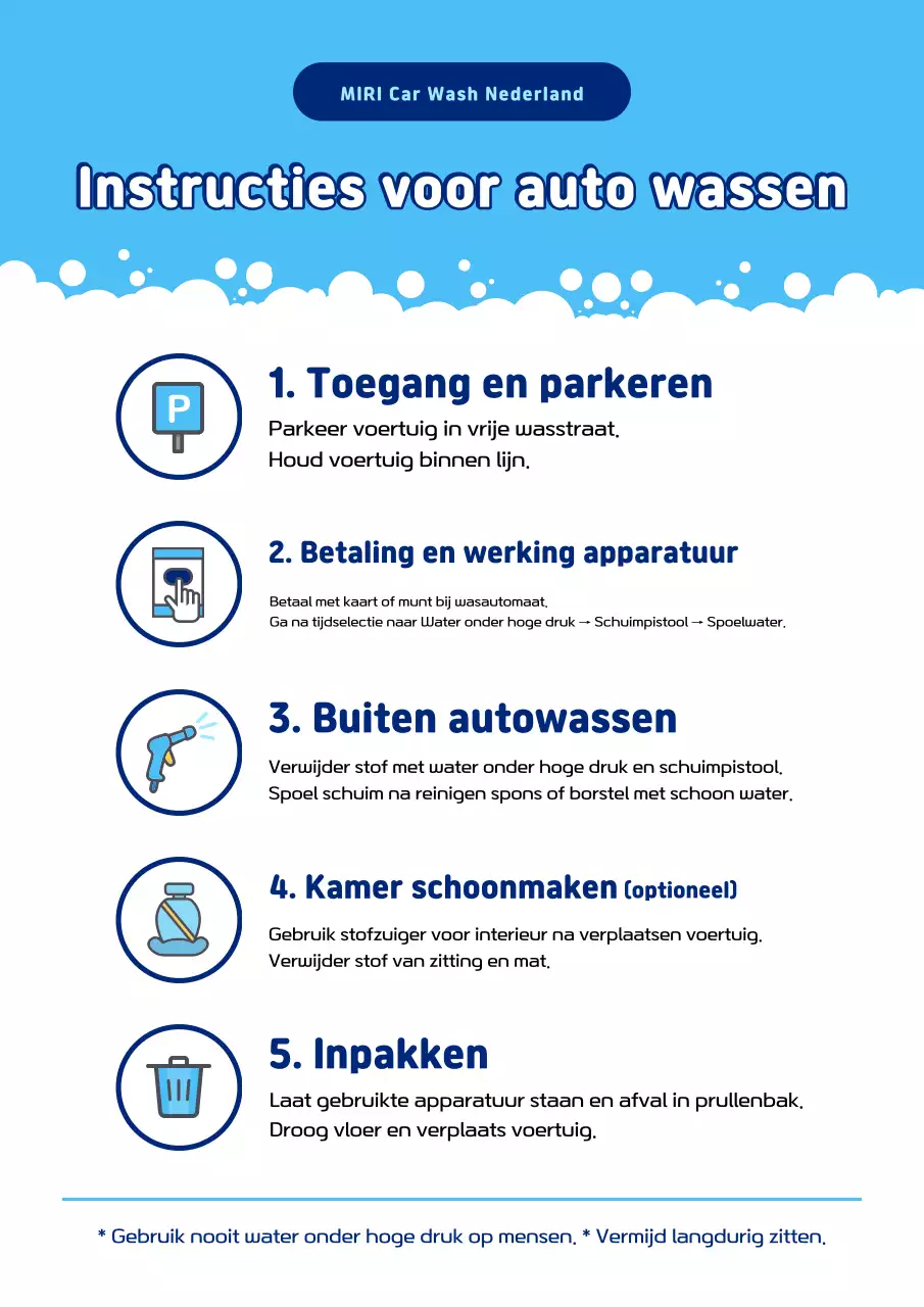 Blauwe eenvoudige autowasgids