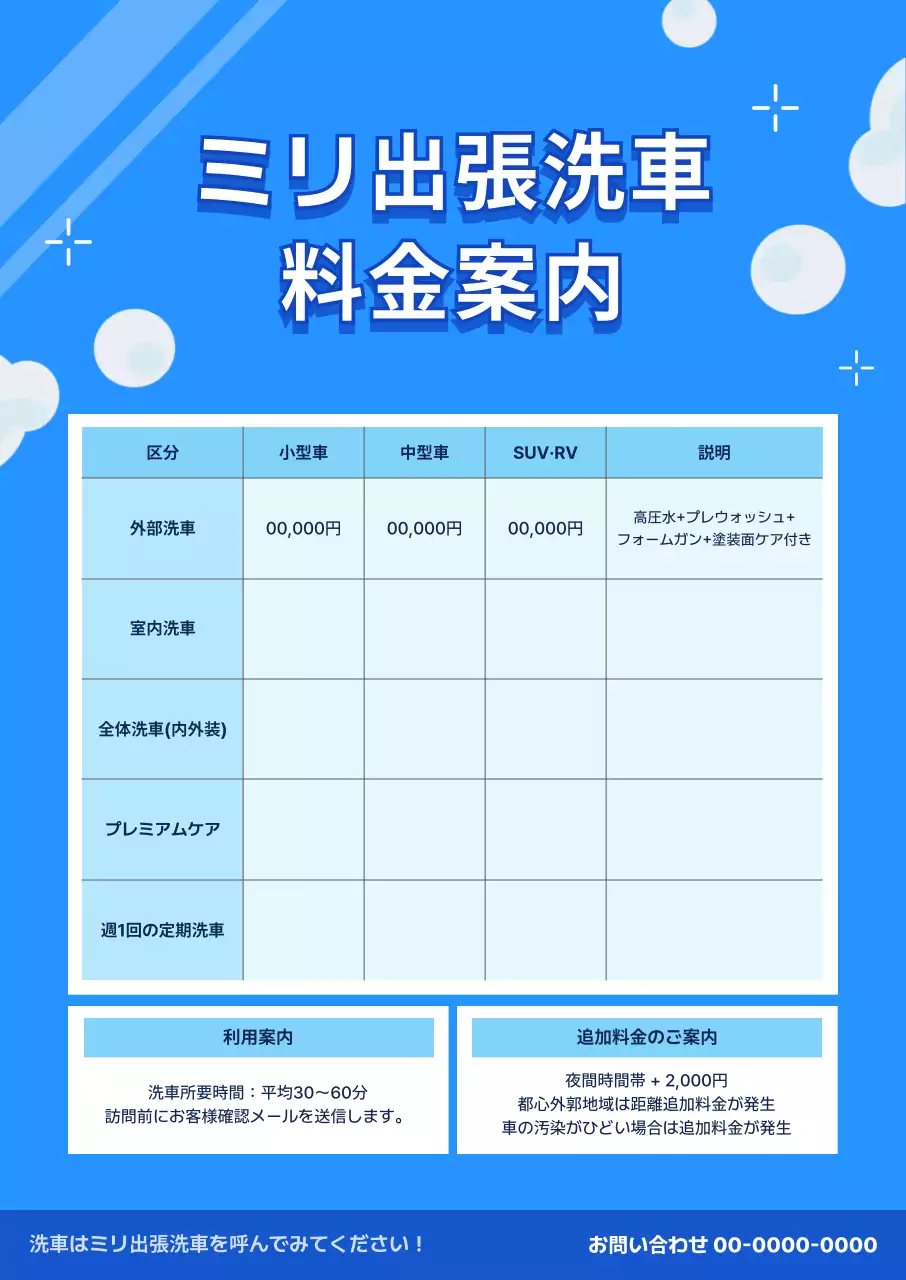 青 シンプル 洗車 メニュー