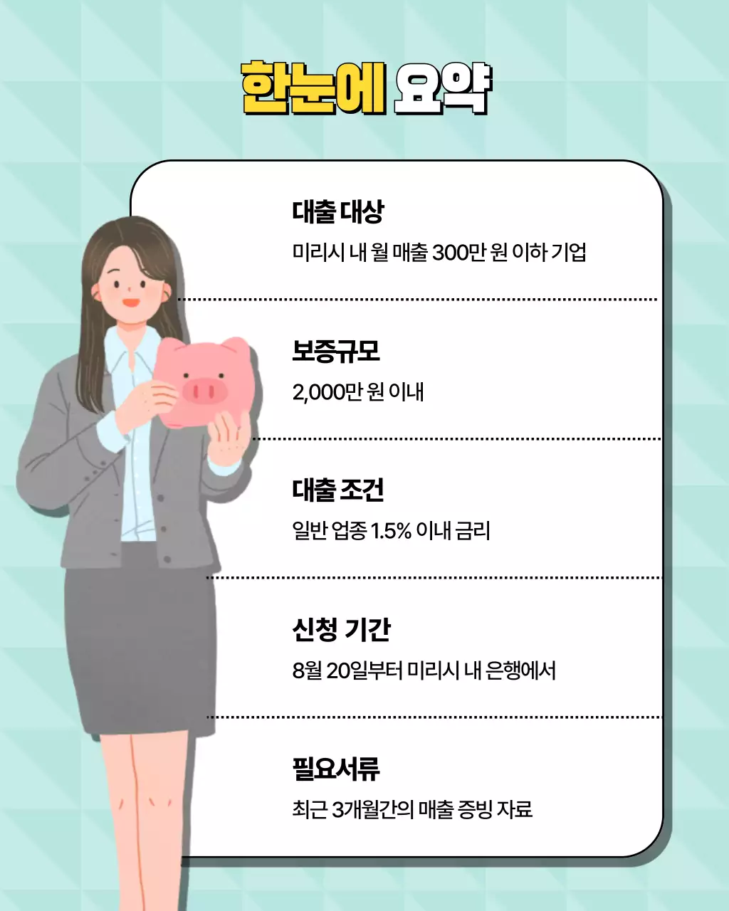 노랑과 민트색의 아기자기한 소시민을 위한 대출 안내 광고