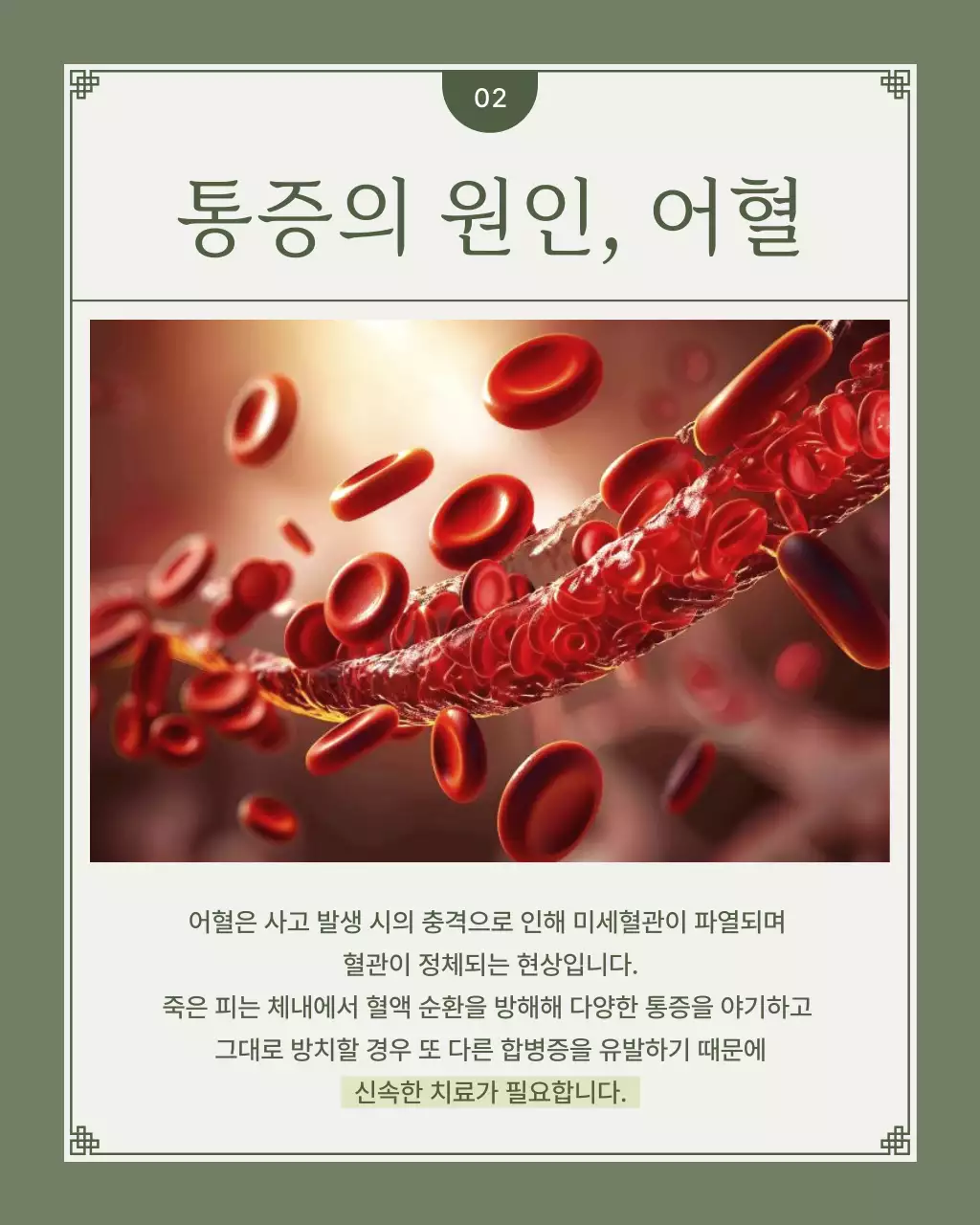 카키와 연두색의 미니멀한 교통사고 한방솔루션 안내서