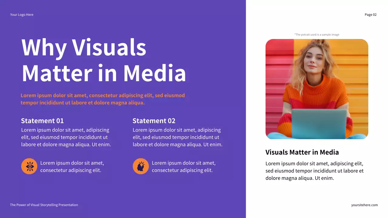Purple and Orange Illustrative The Power of Visual Storytelling Presentation