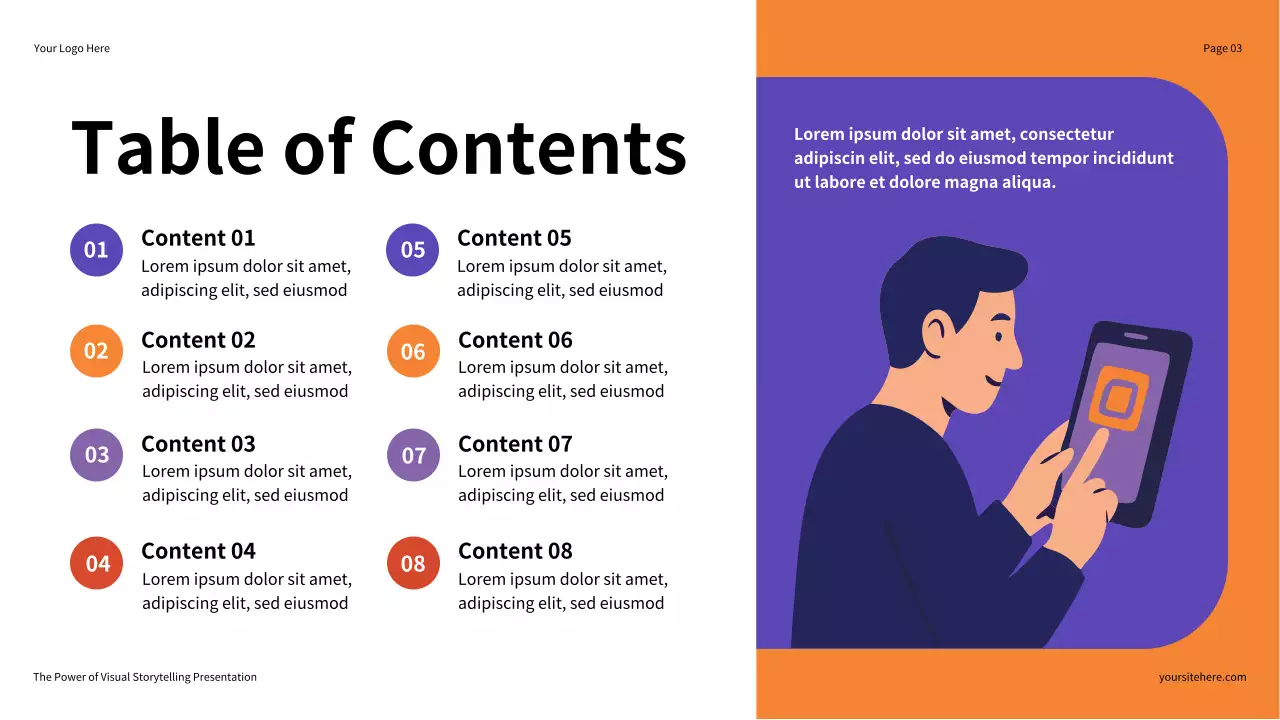 Purple and Orange Illustrative The Power of Visual Storytelling Presentation