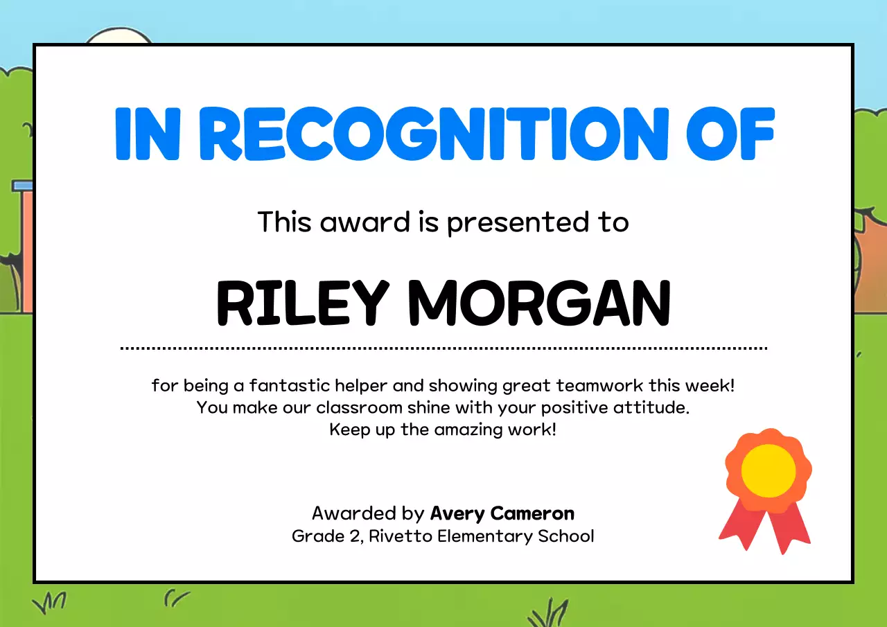 Blue Simple Children's Award Certificate Poster