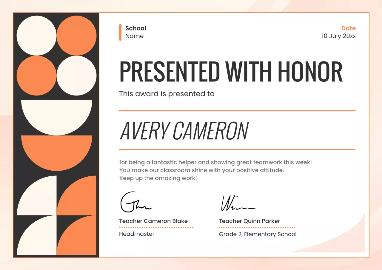 Orange Geometric School Certificate Poster