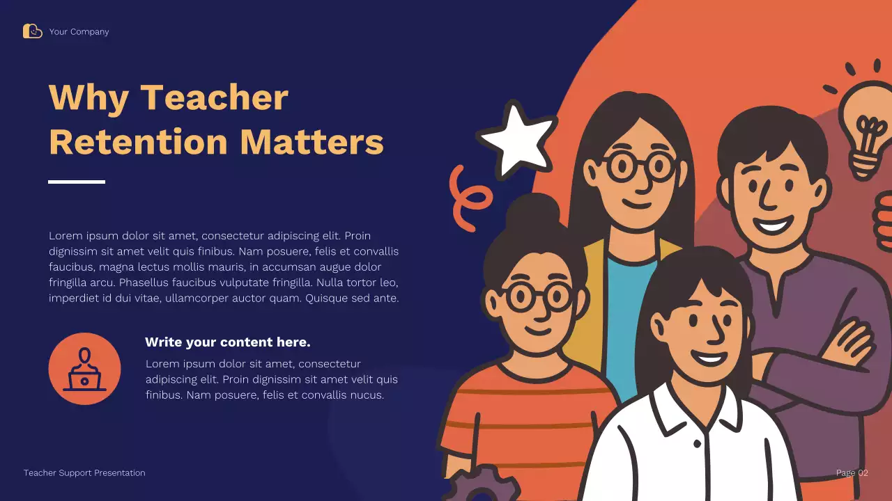 Blue Orange Illustrative Teacher Support and Retention Strategies Presentation