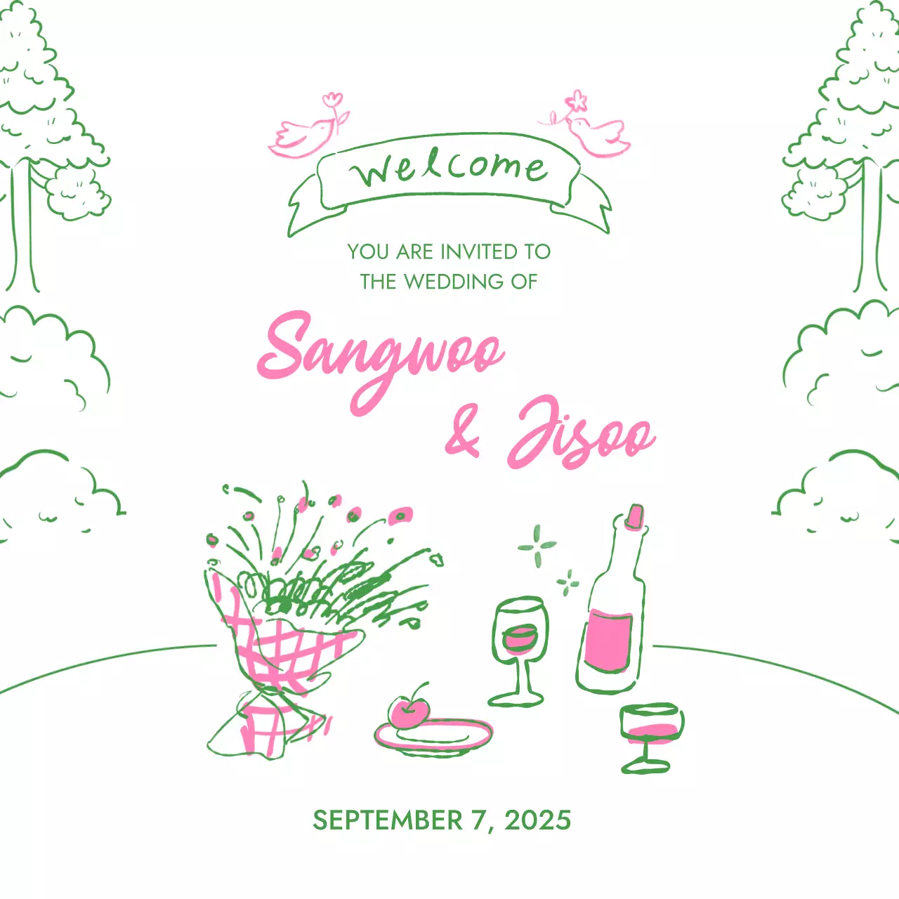 연두 아기자기한 결혼 초대장