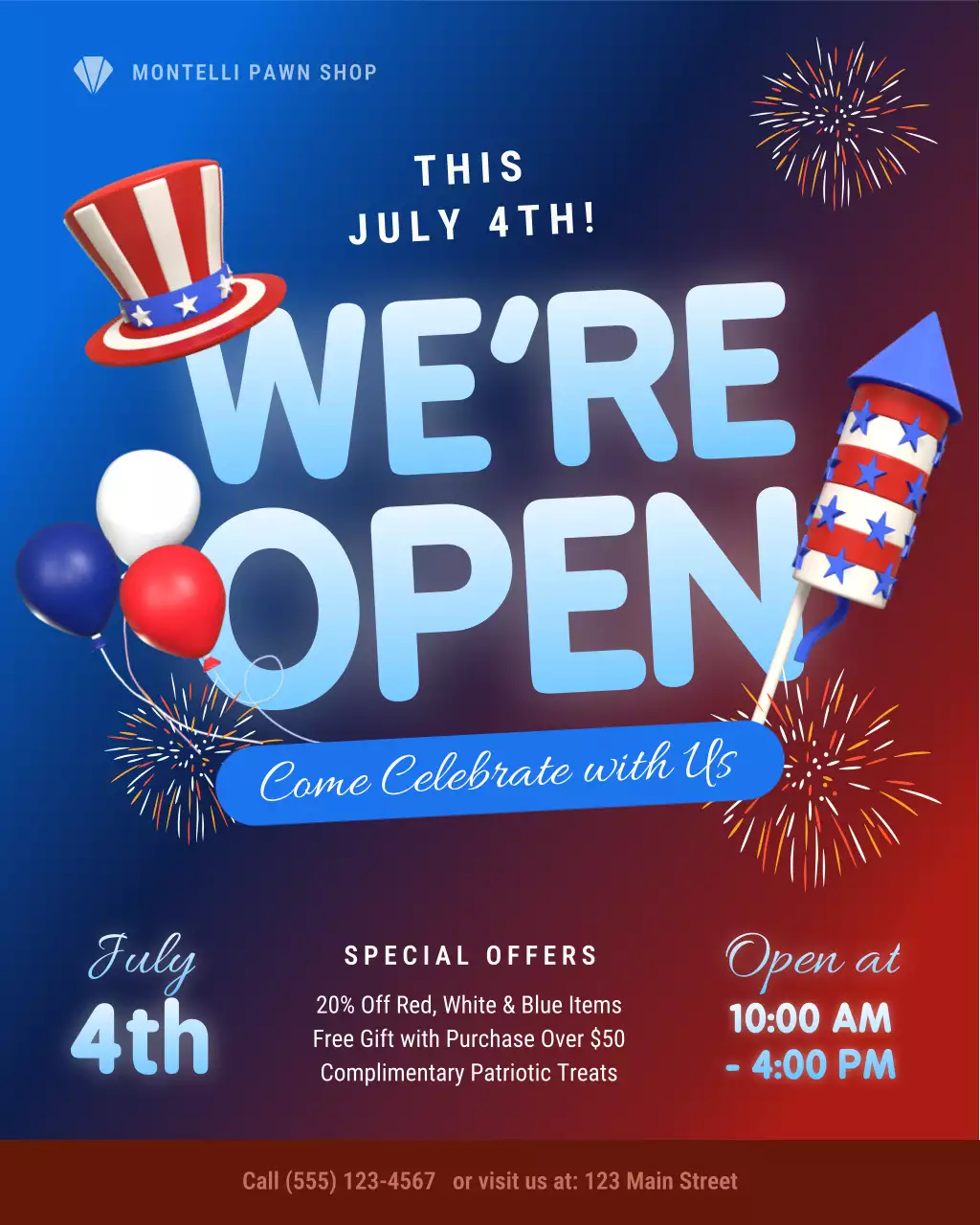 Blue and Red Festive Fun Fourth of July Holiday Operations Notice Instagram Post