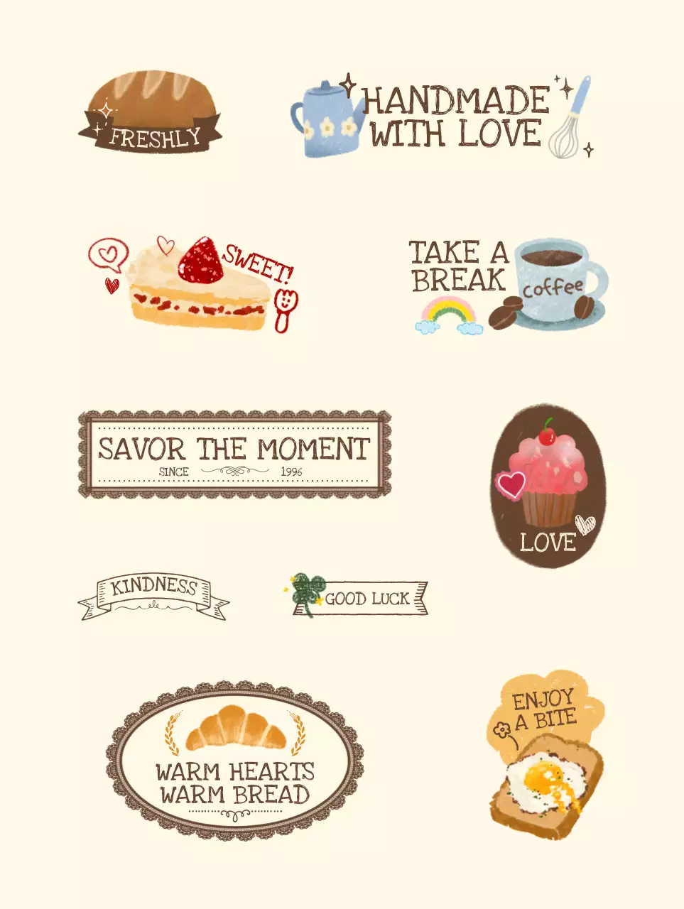 ベージュ キュート ベーカリー シール ビンテージ
