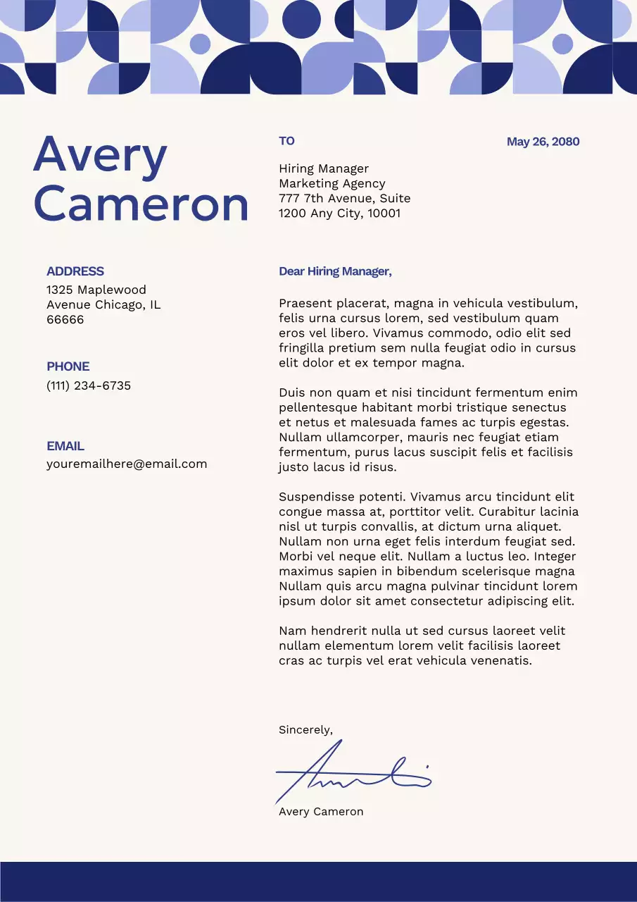 Blue and White Geometric Cover Letter Poster