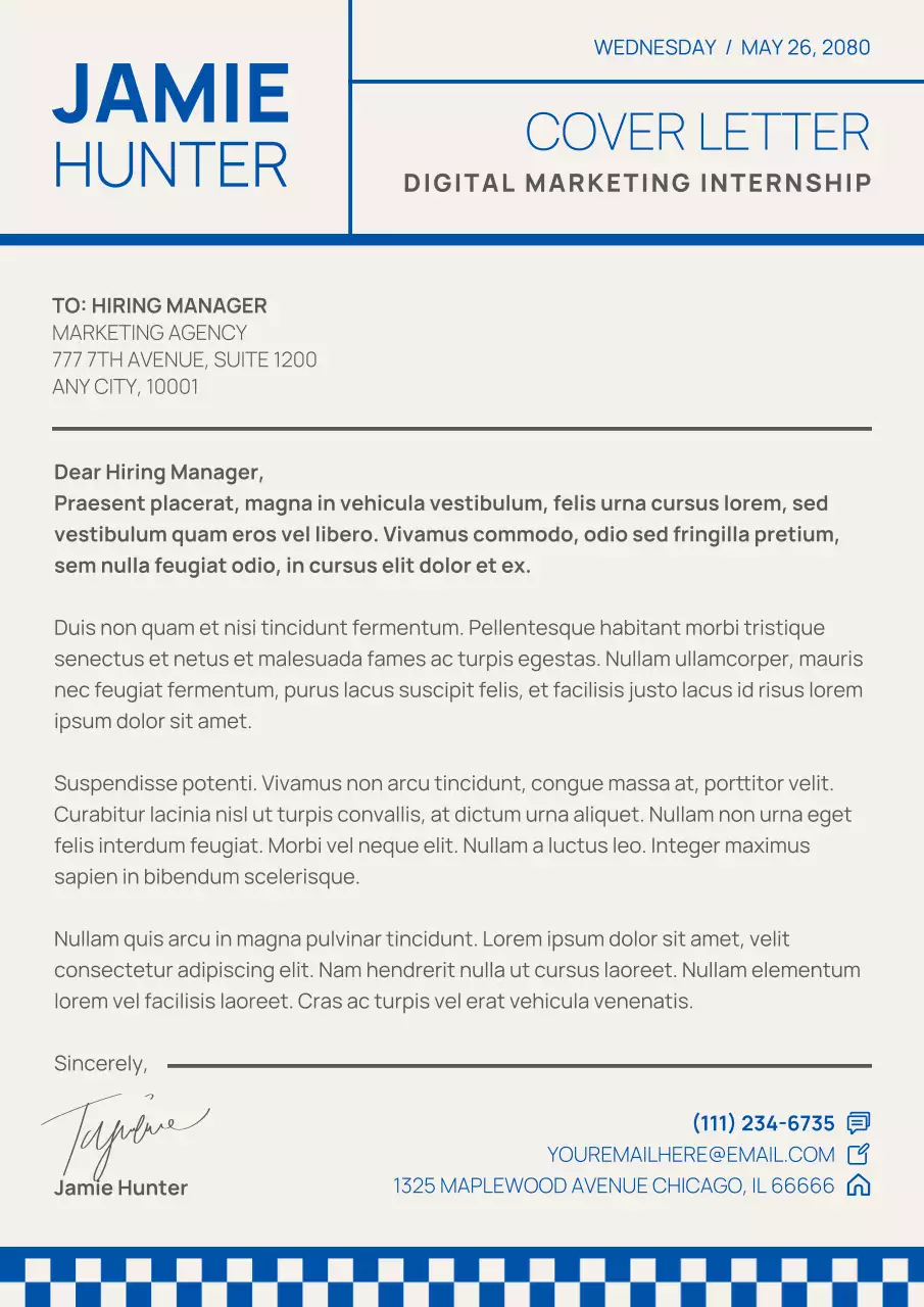 Minimalist Grey and Blue Cover Letter for Job Application Poster