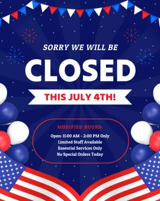 Blue and Red Modern Fourth of July Business Hours Announcement Instagram Post