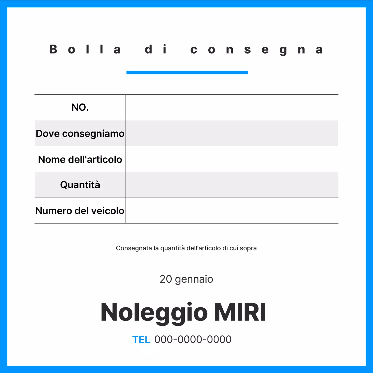 Descrizione del documento di trasporto Blue Clean Cargo