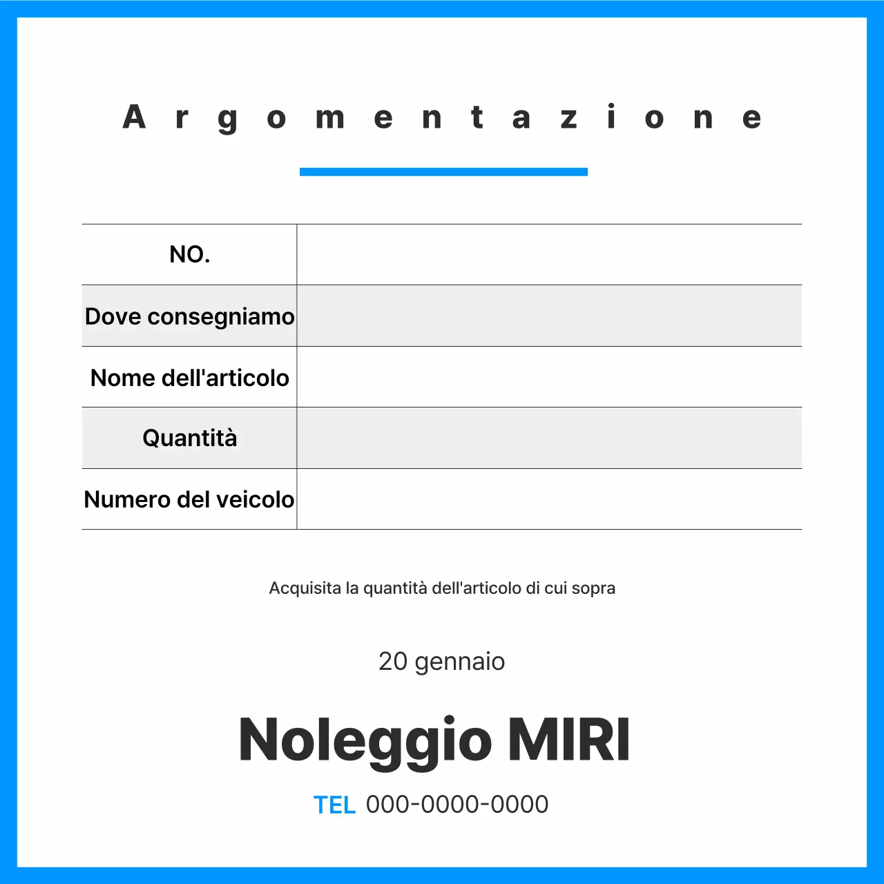 Descrizione del documento di trasporto Blue Clean Cargo