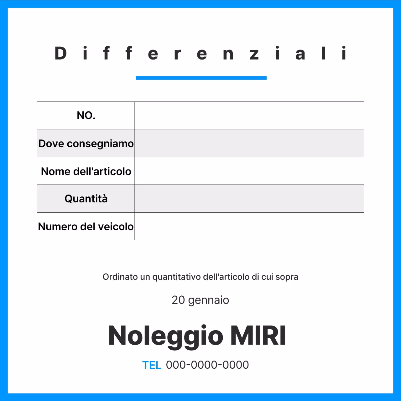 Descrizione del documento di trasporto Blue Clean Cargo